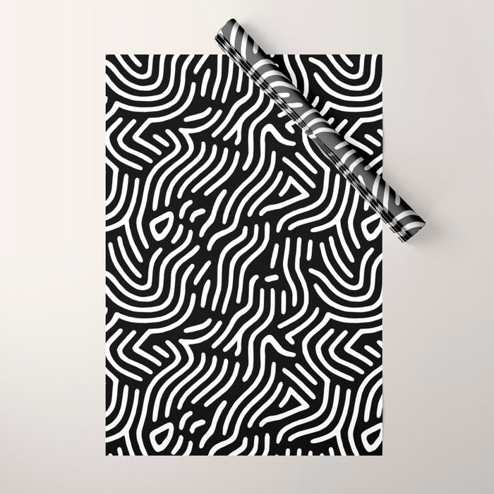 Black and white line art pattern Wrapping Paper Gallery Image 1