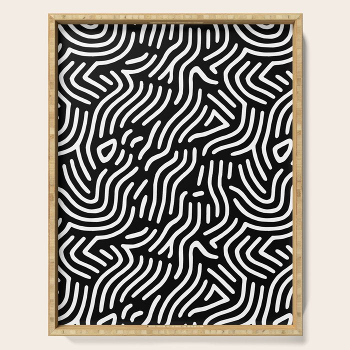 Black and white line art pattern Serving Tray Gallery Image 1