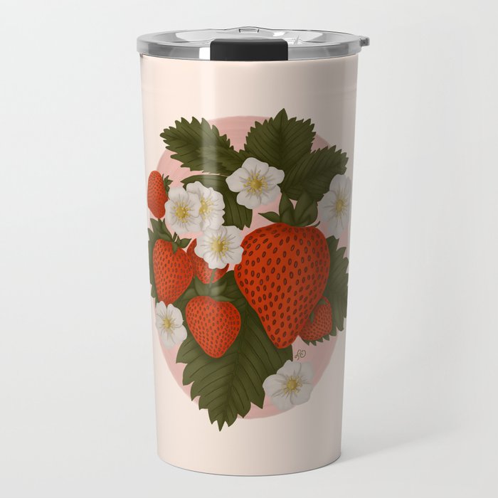 Sweet Summer Strawberries and Blossoms Travel Mug Gallery Image 1