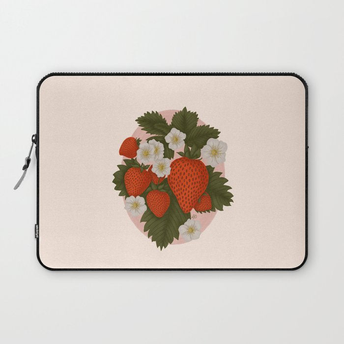 Sweet Summer Strawberries and Blossoms Laptop Sleeve Gallery Image 1