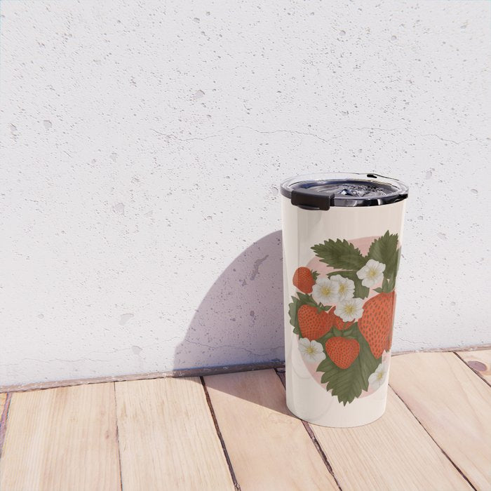 Sweet Summer Strawberries and Blossoms Travel Mug Gallery Image 4