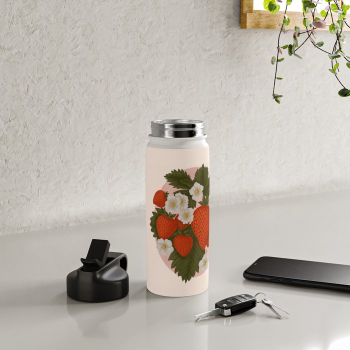 Sweet Summer Strawberries and Blossoms Water Bottle Gallery Image 4