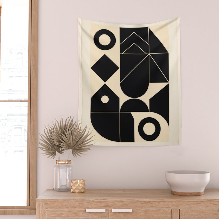 Geometric Shapes Black and White 4 Wall Tapestry Gallery Image 2