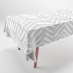 Abstract Herringbone, Striped Pattern, Gray and White Tablecloth Gallery Image 1