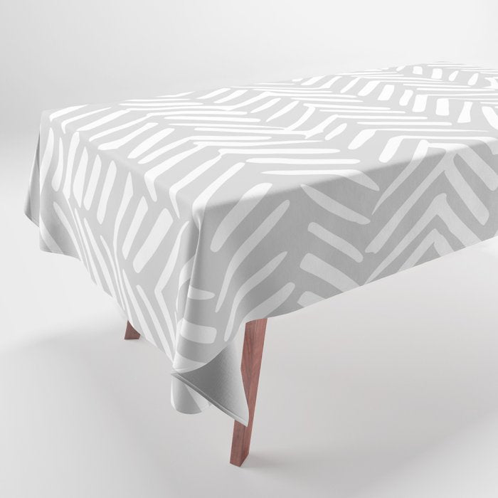 Abstract Herringbone, Striped Pattern, Gray and White Tablecloth Gallery Image 1
