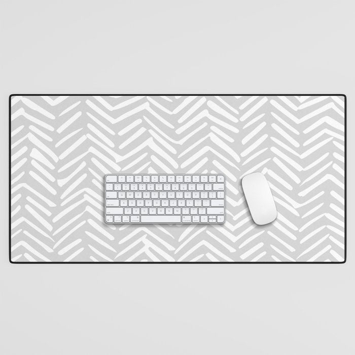 Abstract Herringbone, Striped Pattern, Gray and White Desk Mat Gallery Image 1