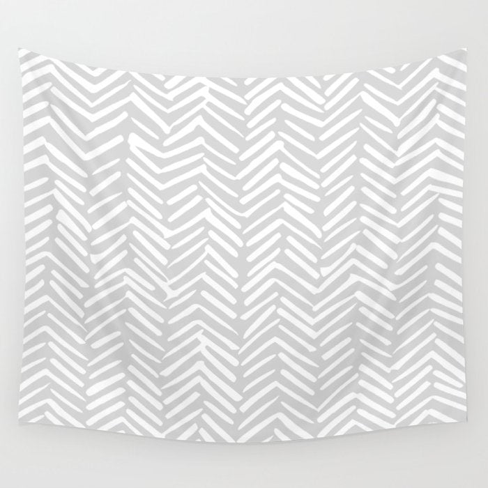 Abstract Herringbone, Striped Pattern, Gray and White Wall Tapestry Gallery Image 4