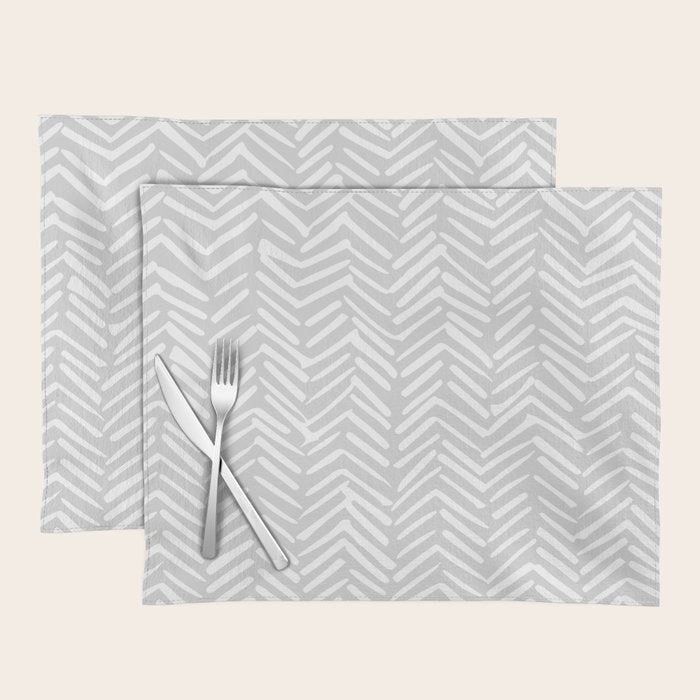 Abstract Herringbone, Striped Pattern, Gray and White Placemat Gallery Image 1