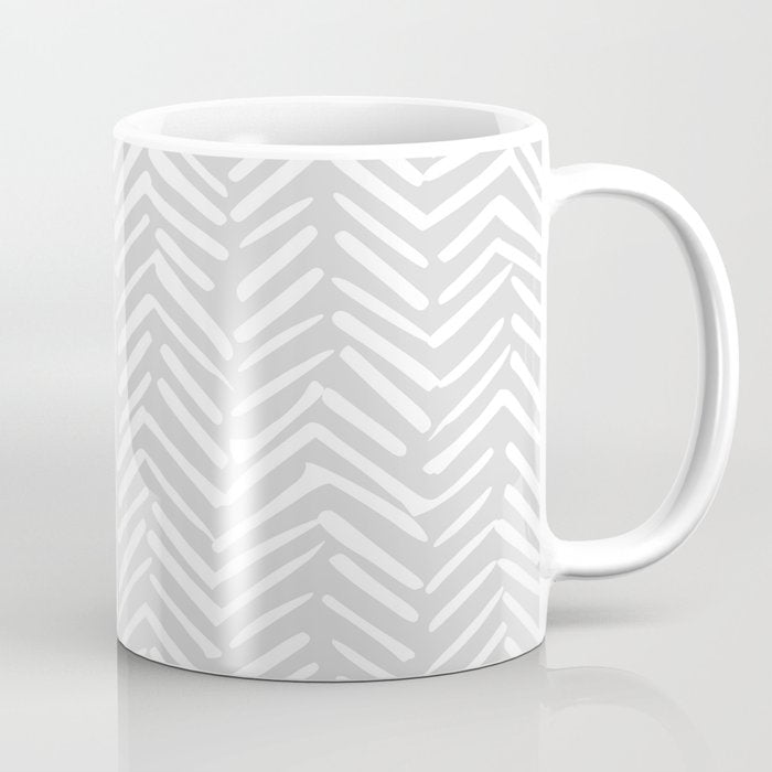 Abstract Herringbone, Striped Pattern, Gray and White Coffee Mug Gallery Image 1