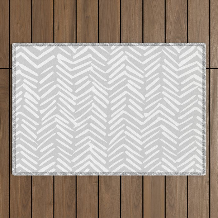 Abstract Herringbone, Striped Pattern, Gray and White Outdoor Rug Gallery Image 1