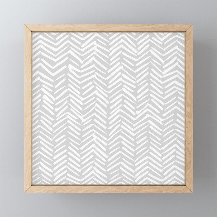 Abstract Herringbone, Striped Pattern, Gray and White Mini Art Print Gallery Image 1