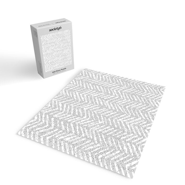 Abstract Herringbone, Striped Pattern, Gray and White Jigsaw Puzzle Gallery Image 2