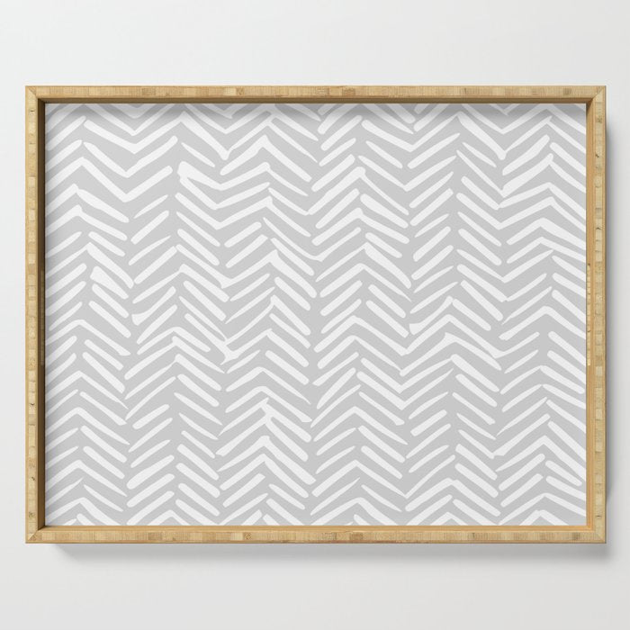 Abstract Herringbone, Striped Pattern, Gray and White Serving Tray Gallery Image 1