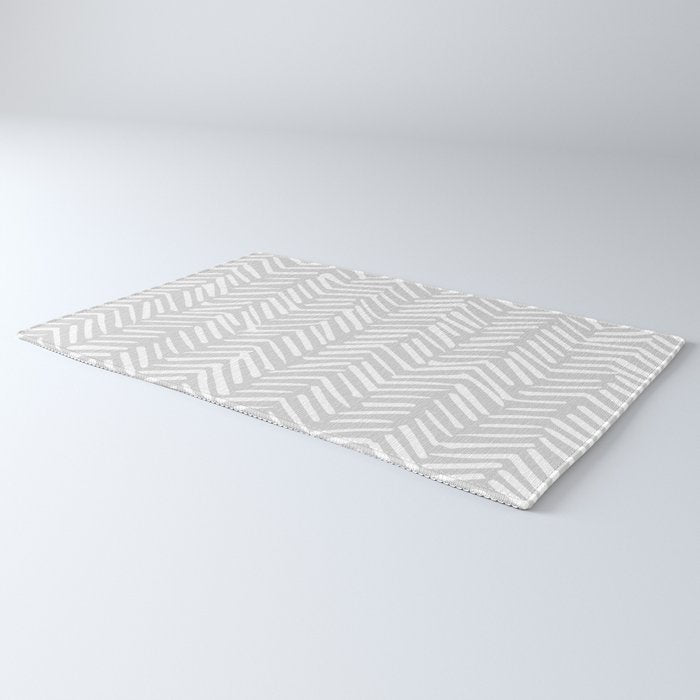 Abstract Herringbone, Striped Pattern, Gray and White Rug Gallery Image 3