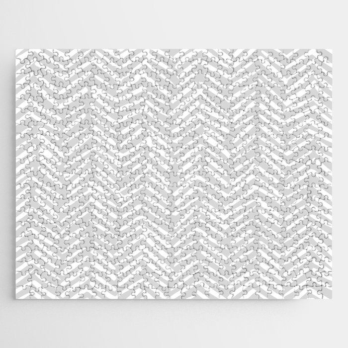 Abstract Herringbone, Striped Pattern, Gray and White Jigsaw Puzzle Gallery Image 1