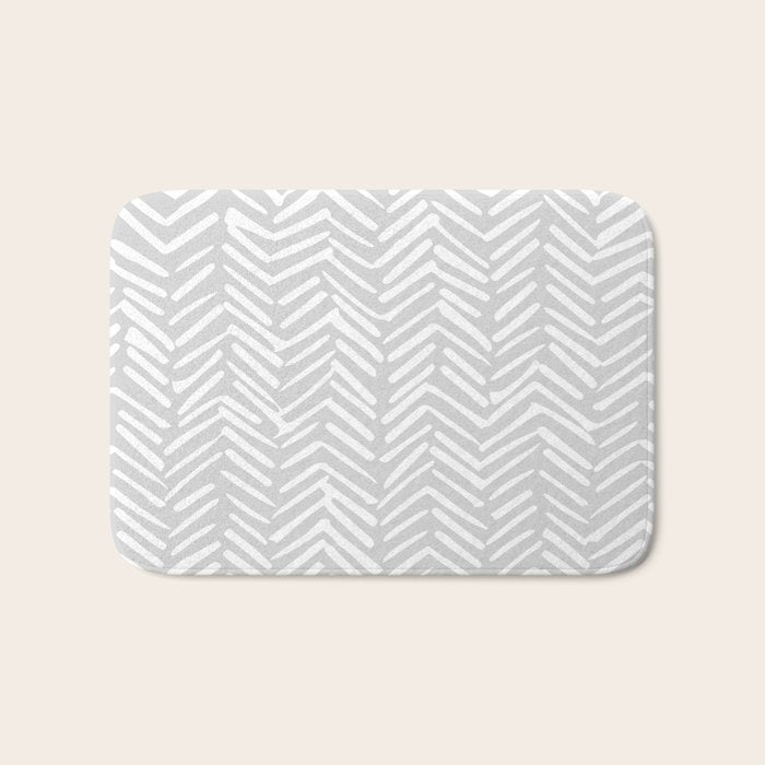 Abstract Herringbone, Striped Pattern, Gray and White Bath Mat Gallery Image 1