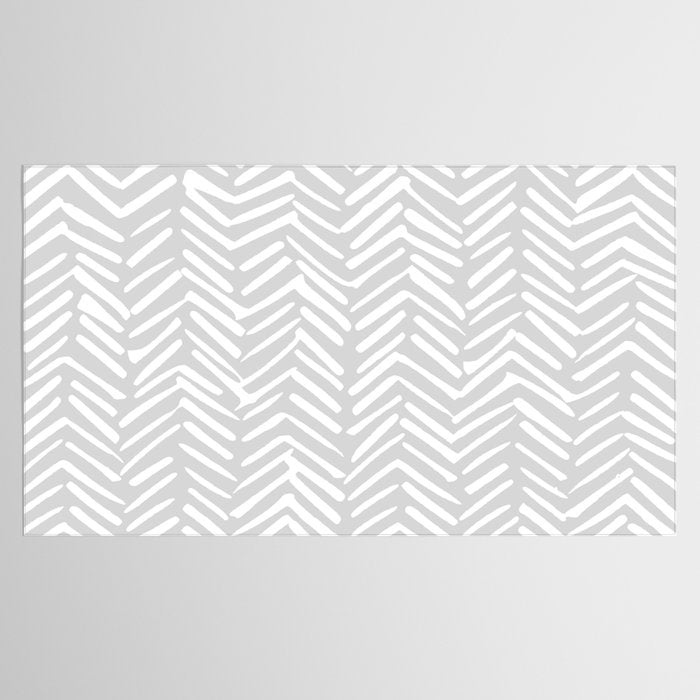 Abstract Herringbone, Striped Pattern, Gray and White Tablecloth Gallery Image 2