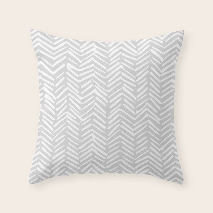 Abstract Herringbone, Striped Pattern, Gray and White Throw Pillow Gallery Image 1