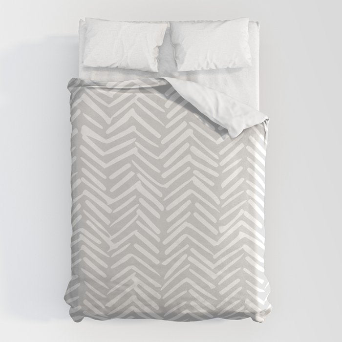 Abstract Herringbone, Striped Pattern, Gray and White Duvet Cover Gallery Image 6