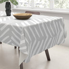Abstract Herringbone, Striped Pattern, Gray and White Tablecloth Gallery Image 3