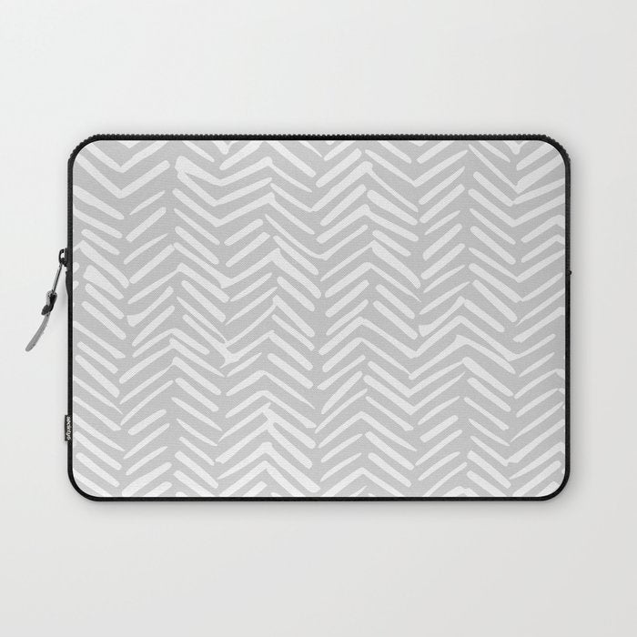 Abstract Herringbone, Striped Pattern, Gray and White Laptop Sleeve Gallery Image 1