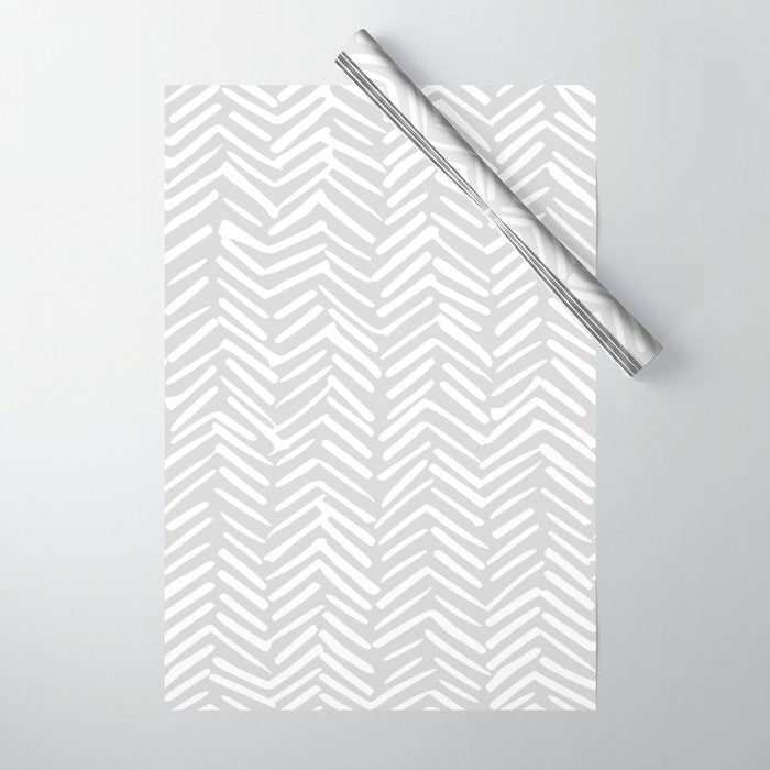 Abstract Herringbone, Striped Pattern, Gray and White Wrapping Paper Gallery Image 1