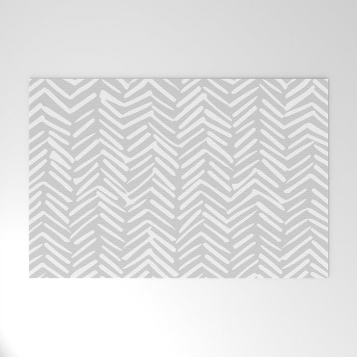 Abstract Herringbone, Striped Pattern, Gray and White Welcome Mat Gallery Image 1