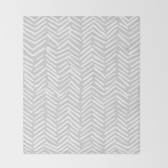 Abstract Herringbone, Striped Pattern, Gray and White Throw Blanket Gallery Image 2