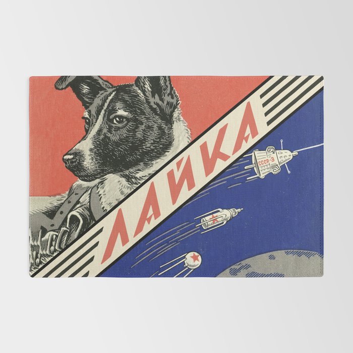 Laika, first space dog â Soviet vintage space poster [Sovietwave] Rug Gallery Image 2