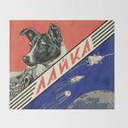 Laika, first space dog â Soviet vintage space poster [Sovietwave] Throw Blanket Gallery Image 2
