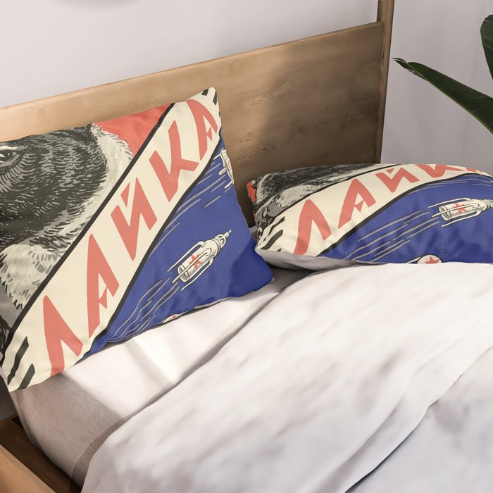 Laika, first space dog â Soviet vintage space poster [Sovietwave] Pillow Sham Gallery Image 2