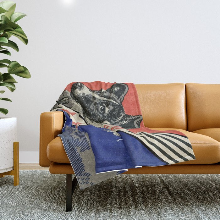 Laika, first space dog â Soviet vintage space poster [Sovietwave] Throw Blanket Gallery Image 1