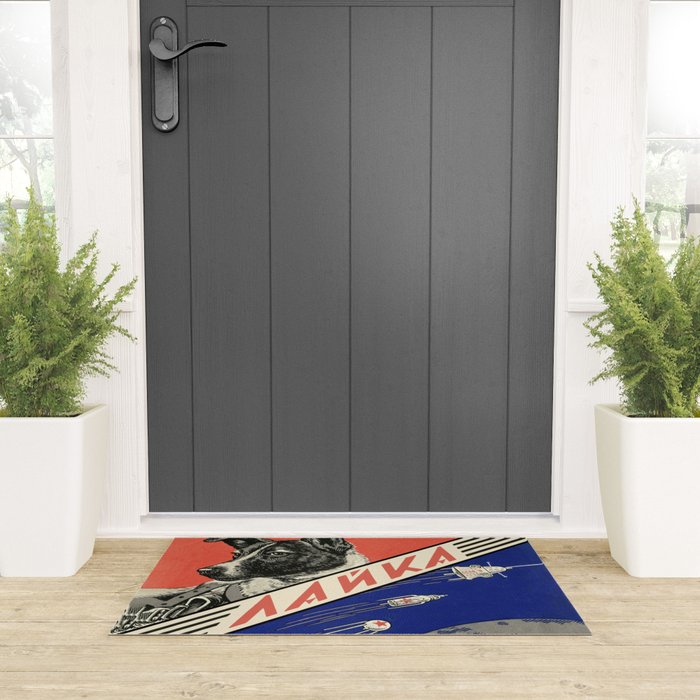 Laika, first space dog â Soviet vintage space poster [Sovietwave] Welcome Mat Gallery Image 3