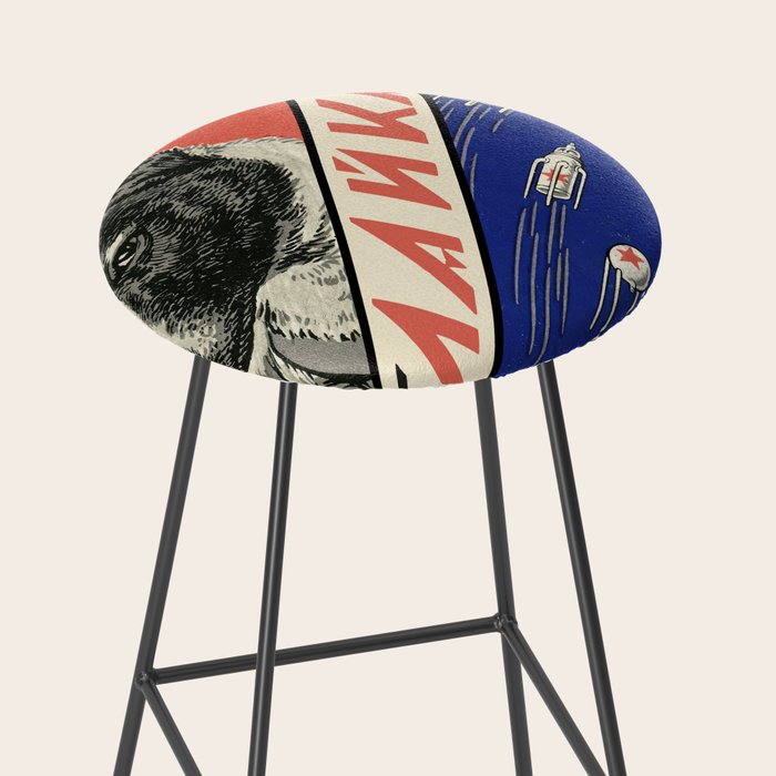 Laika, first space dog â Soviet vintage space poster [Sovietwave] Stool Gallery Image 2