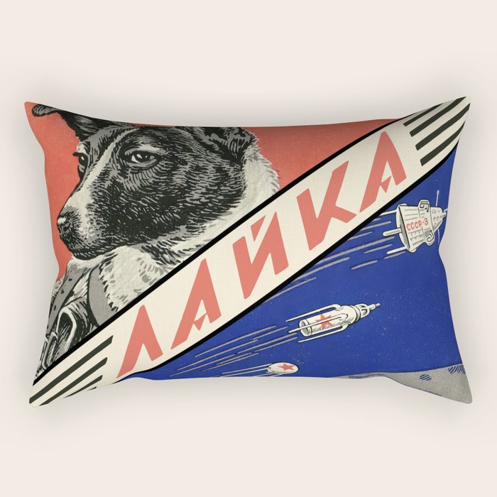 Laika, first space dog â Soviet vintage space poster [Sovietwave] Rectangular Pillow Gallery Image 1