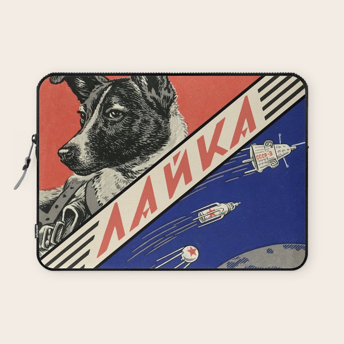 Laika, first space dog â Soviet vintage space poster [Sovietwave] Laptop Sleeve Gallery Image 1