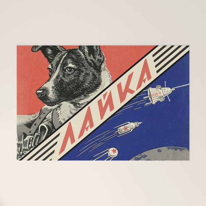 Laika, first space dog â Soviet vintage space poster [Sovietwave] Welcome Mat Gallery Image 1