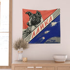 Laika, first space dog â Soviet vintage space poster [Sovietwave] Wall Tapestry Gallery Image 2