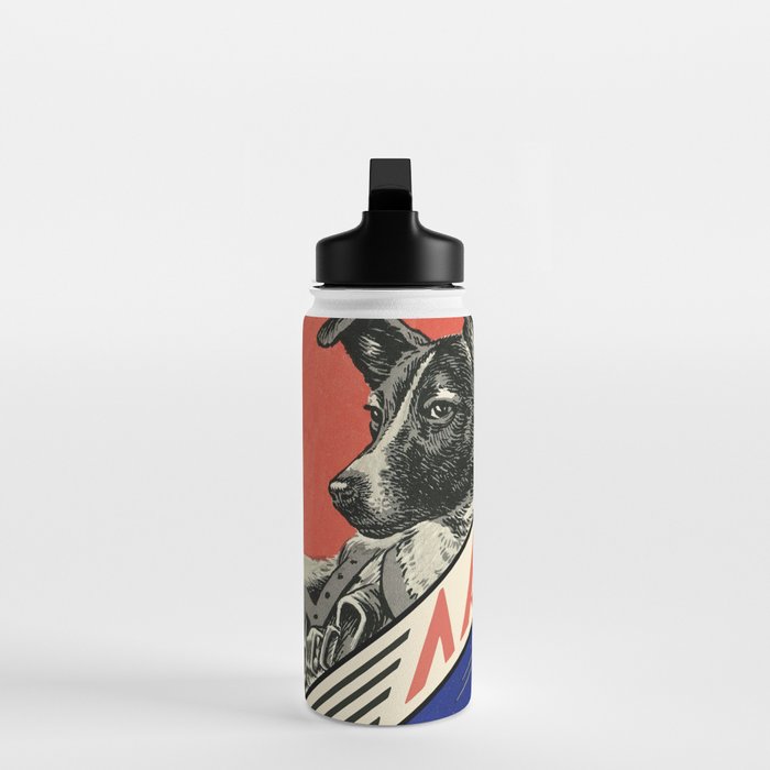 Laika, first space dog â Soviet vintage space poster [Sovietwave] Water Bottle Gallery Image 3