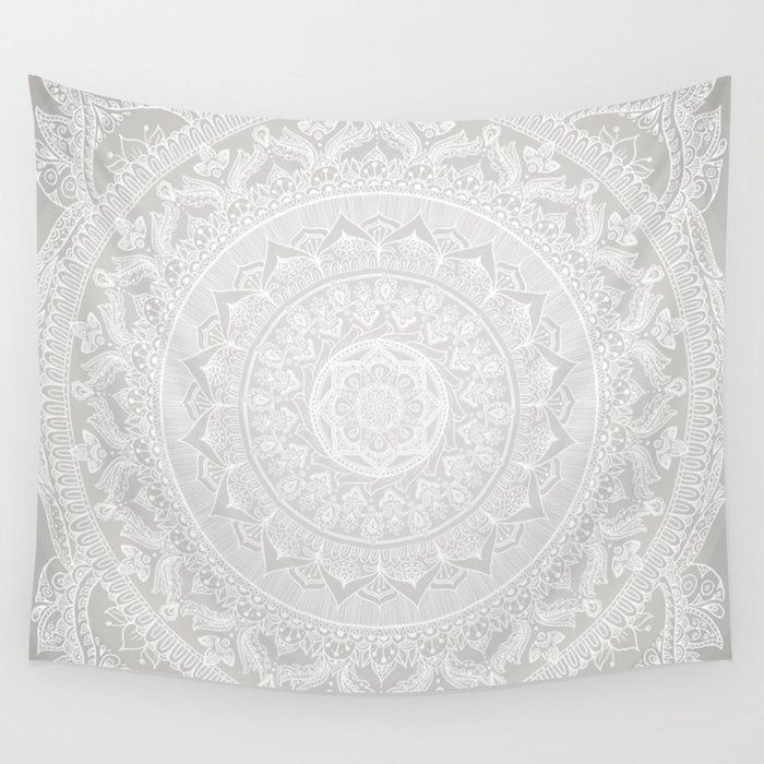 Mandala Soft Gray Wall Tapestry Gallery Image 4