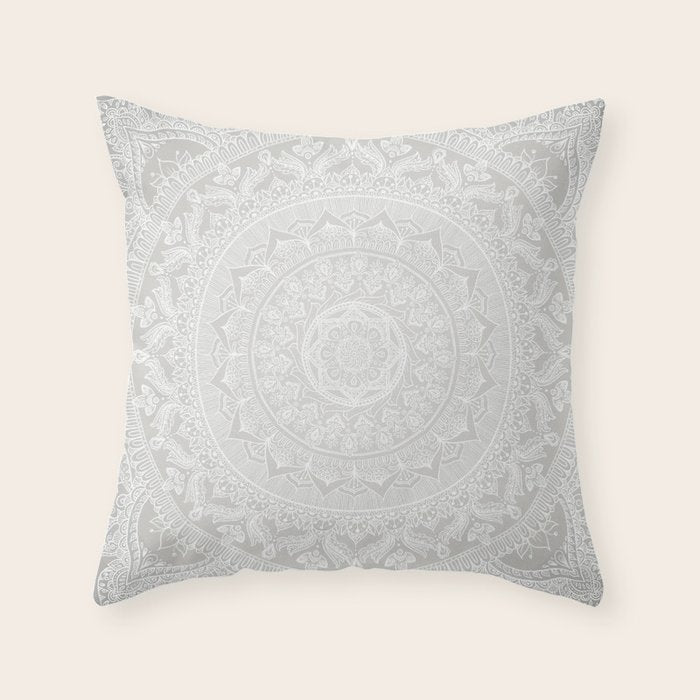 Mandala Soft Gray Throw Pillow Gallery Image 6