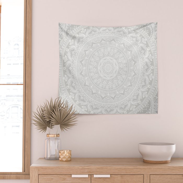 Mandala Soft Gray Wall Tapestry Gallery Image 2