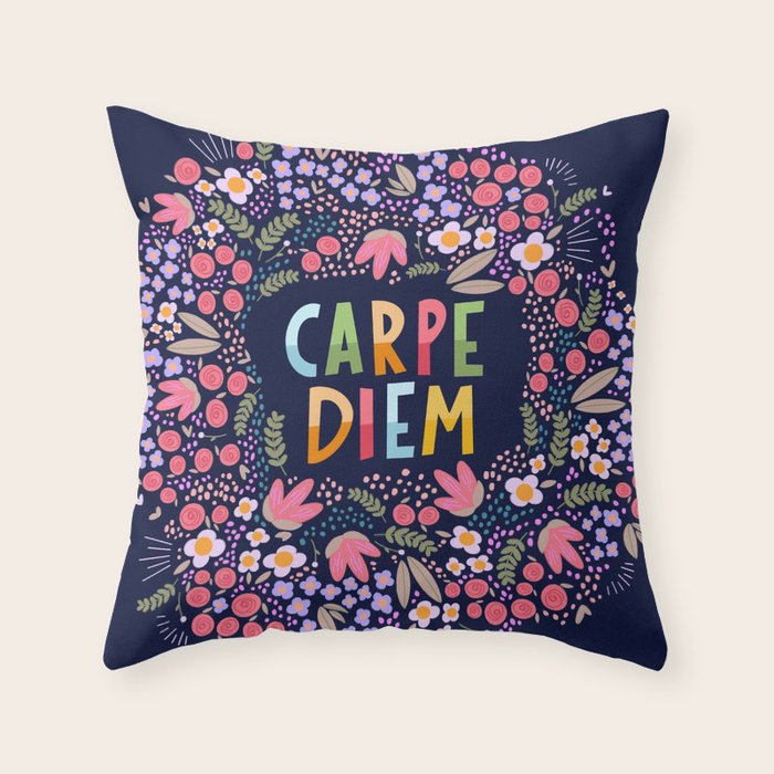 Carpe diem floral Throw Pillow Gallery Image 1