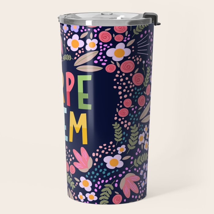 Carpe diem floral Travel Mug Gallery Image 2