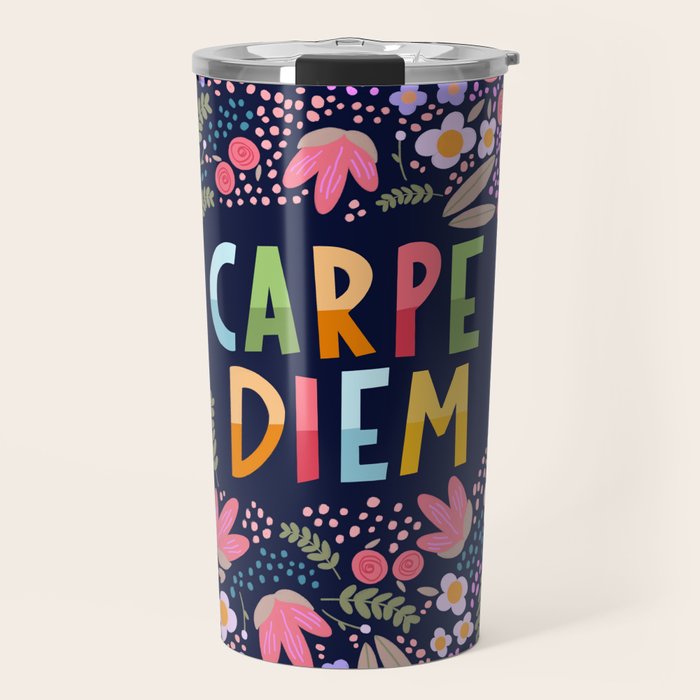Carpe diem floral Travel Mug Gallery Image 1