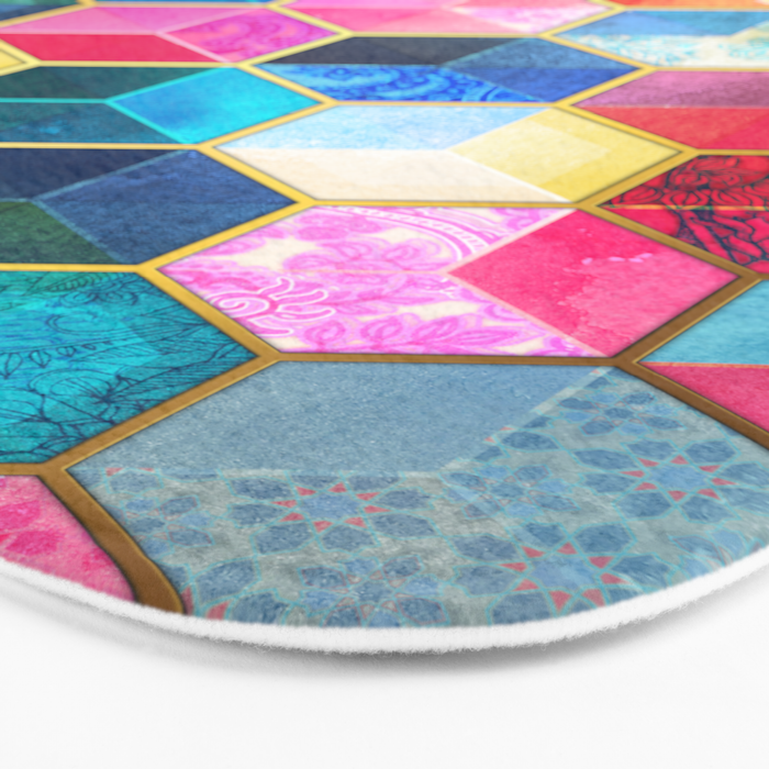 Crystal Bohemian Honeycomb Cubes - colorful hexagon pattern Bath Mat Gallery Image 3