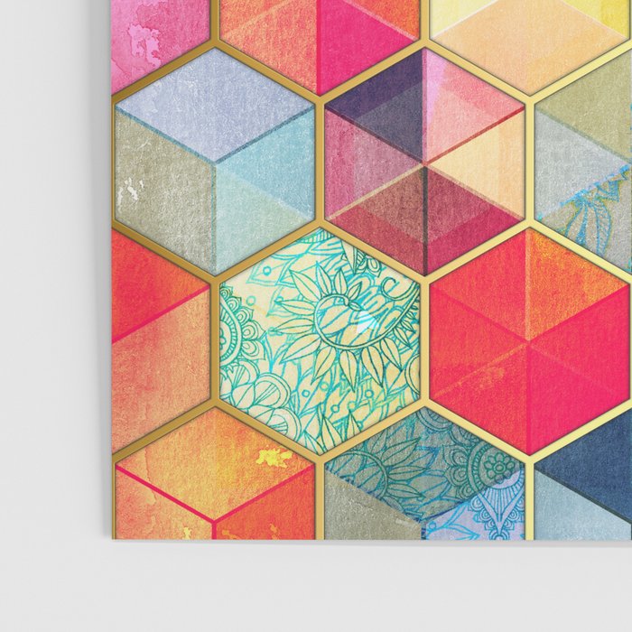 Crystal Bohemian Honeycomb Cubes - colorful hexagon pattern Poster Gallery Image 3