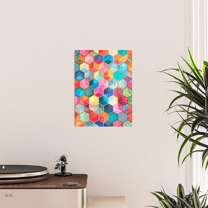 Crystal Bohemian Honeycomb Cubes - colorful hexagon pattern Poster Gallery Image 2