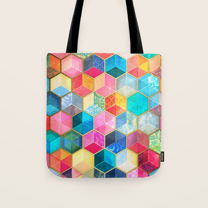 Crystal Bohemian Honeycomb Cubes - colorful hexagon pattern Tote Bag Gallery Image 1