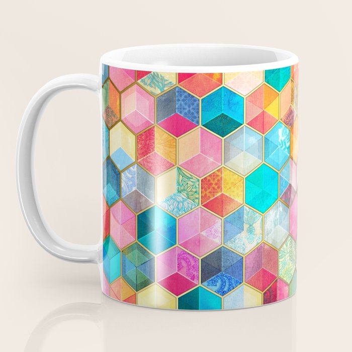 Crystal Bohemian Honeycomb Cubes - colorful hexagon pattern Coffee Mug Gallery Image 3